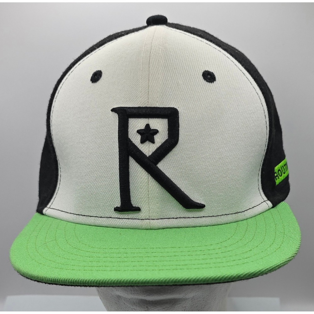 Routine Baseball Snapback Hat R Logo Green‎ Bill Black White Fitted  L Cap